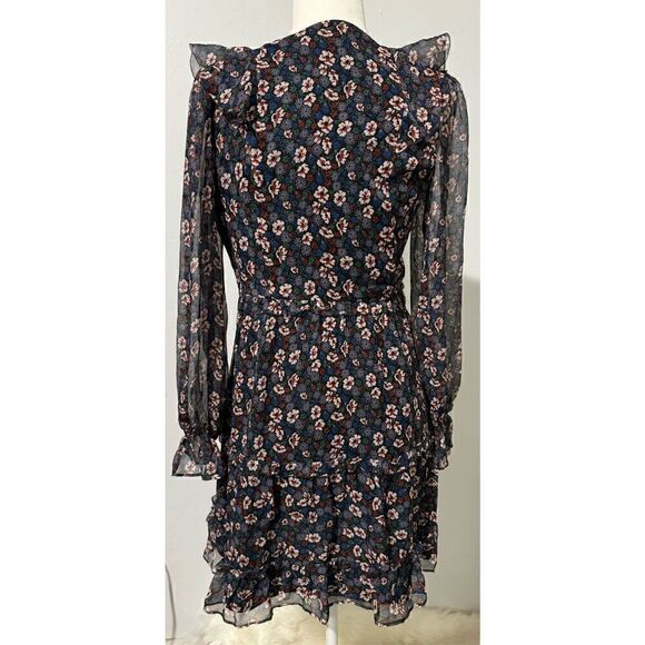 Joie 100% silk Adanson mini dress floral print ruffle sheer  long sleeve 4 - Picture 5 of 12